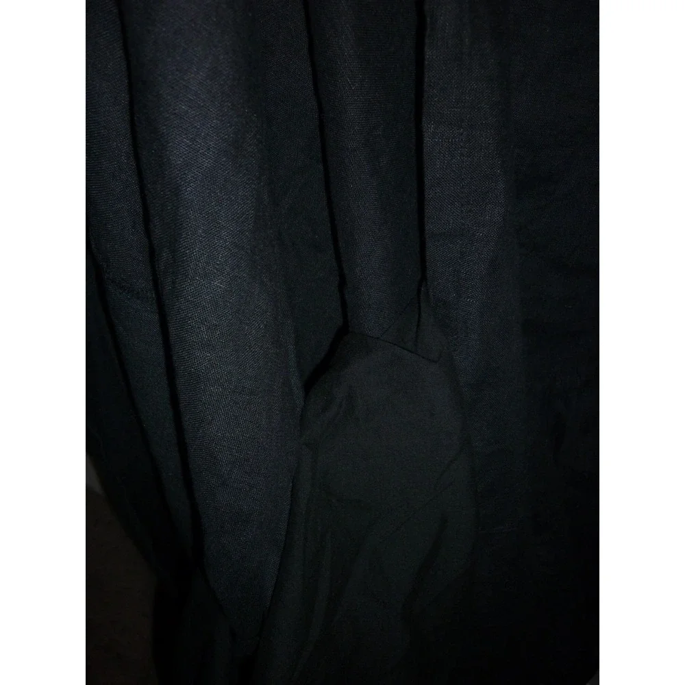 The Drop Black Linen Blend Smocked Back Midi Dress Sleeveless Square Neck Large - Picture 5 of 7